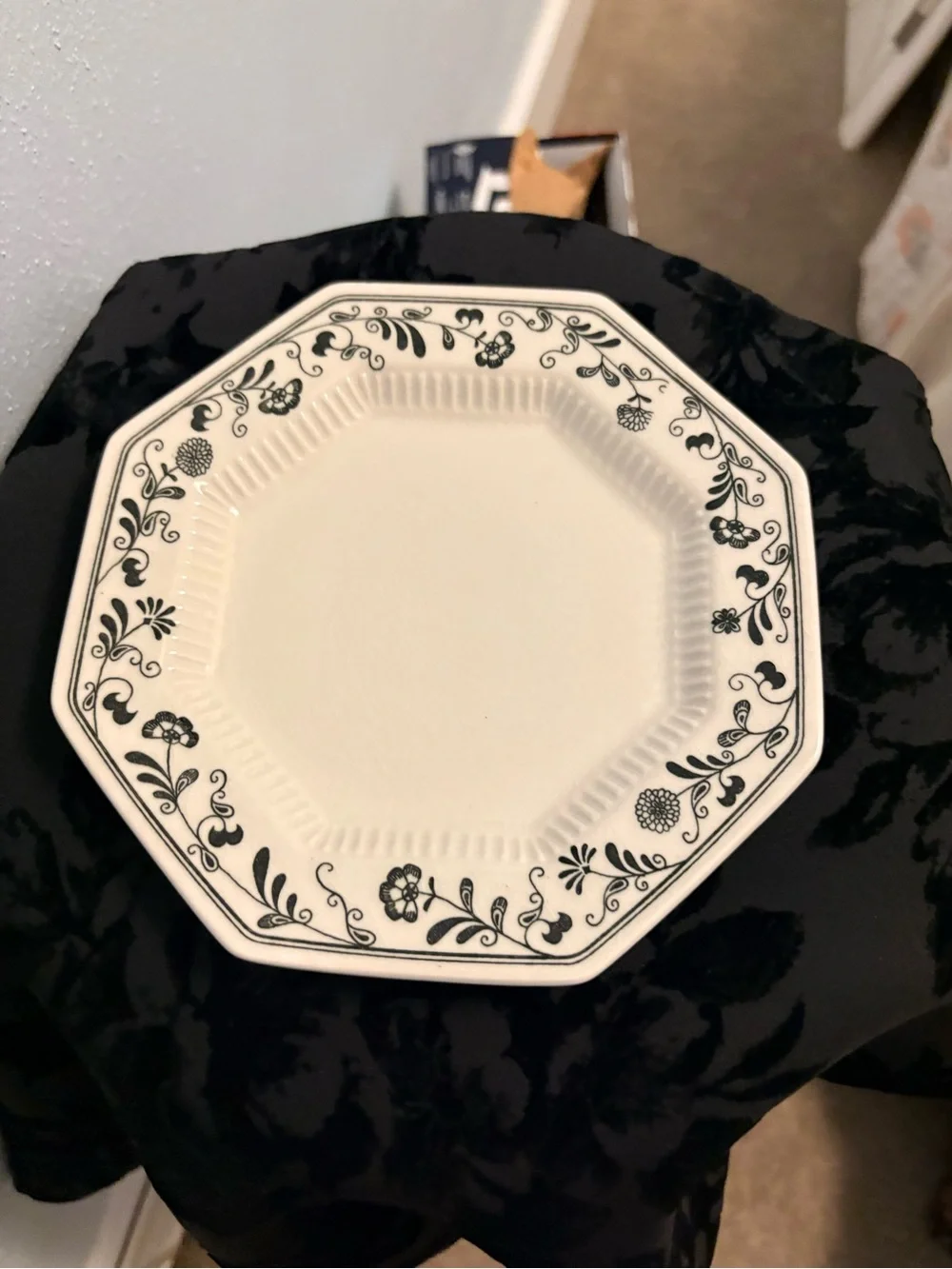 Black & White Floral Teacup with Matching Saucer Set